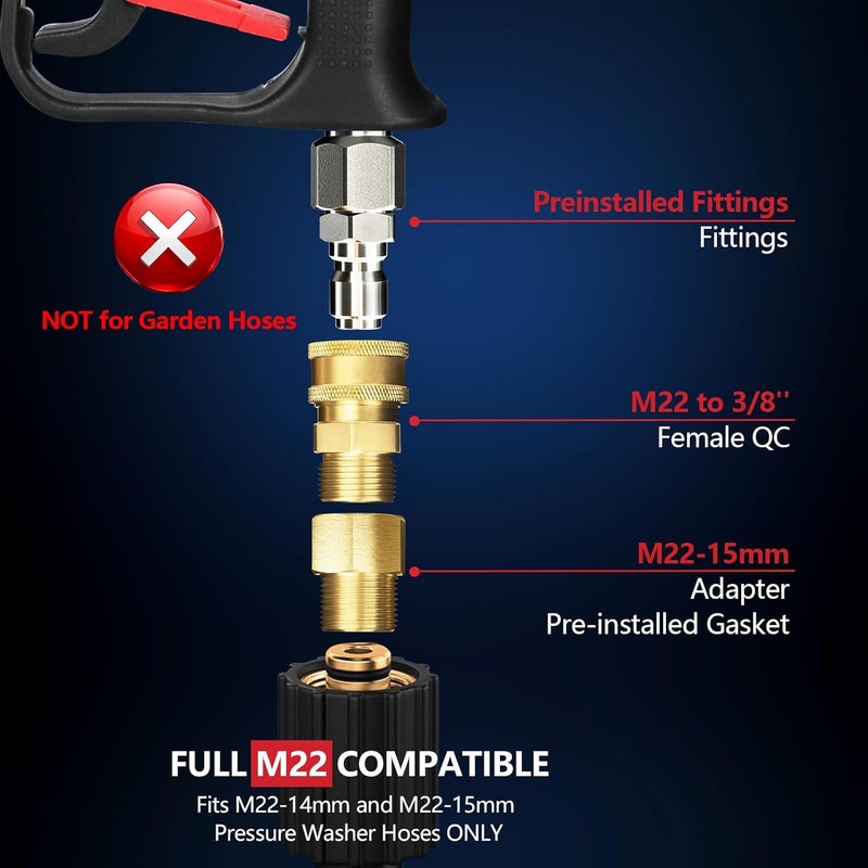 EARLEAS Short Pressure Washer Gun with Swivel, Anti-Tangle Design, Max 4000 PSI, Heavy Duty, 3/8" QC & M22 14/15mm Inlet, 1/4" Quick Connect Outlet for Car Detailing - Image 3